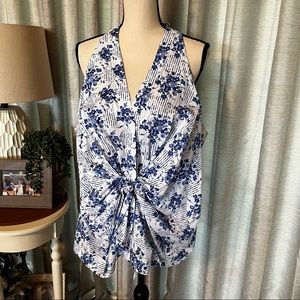 Kaari Blue Womens 22W 22 Curvy Blue White Sleeveless Top White La Dolce Vita NEW